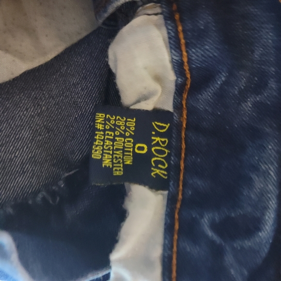 D Rock Jeans Distressed Dark Wash Embroidery - Picture 3 of 5